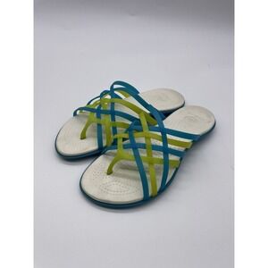 Crocs Huarache Women's Sandal Blue Green Sz 6 Strappy Slip On Comfort Summer‎